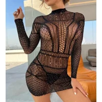 Arias Closet Özel Tasarım Siyah Taşlı Fantezi Vücut Çorabı