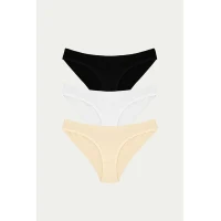 Arias Closet Pamuklu Siyah Beyaz Ten Rengi 3lü Külot