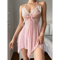 Arias Closet Pembe Kelebek İşlemeli Tül Fantezi Gecelik