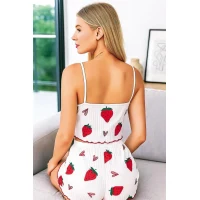 Arias Closet Penye Kumaş Çilek Desen Beyaz Şortlu Takım