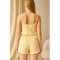 Arias Closet Sarı Üstüne Desenli Askılı Şortlu Pijama Takımı