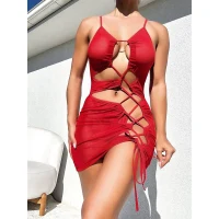 Arias Closet Şık Tasarım Kırmızı İp Bağlamalı Fantezi Gece Elbisesi