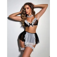 Arias Closet Siyah Bacak Bantlı Fantezi Hizmetçi Kostümü