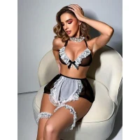 Arias Closet Siyah Bacak Bantlı Fantezi Hizmetçi Kostümü