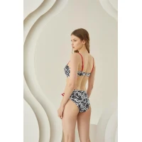 Arias Closet Siyah Beyaz Desenli Kırmızı İp Askılı Lotus Bikini Takımı