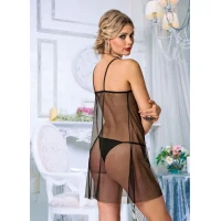 Arias Closet Siyah Dantel İşlemeli Önden Yırtmaçlı Fantezi Tül Gecelik Takımı