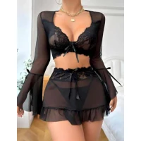 Arias Closet Siyah Dantelli Etekli Fantezi Tül Bolero Sütyen Takım