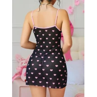 Arias Closet Siyah Kalp Desenli Dantel İşlemeli Fantezi Gecelik