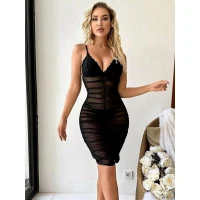 Arias Closet Siyah Transparan Tül Büzgülü Fantezi Gecelik