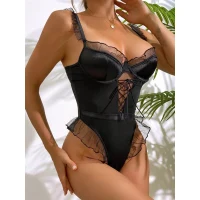 Arias Closet Siyah Tül İşlemeli Fantezi Body