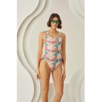 Arias Closet Soft Tropikal Yandan Büzgülü Mayo