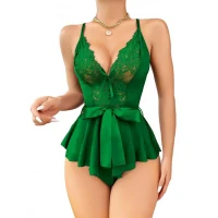 Arias Closet Yeşil Dantel İşlemeli Kurdelalı Fantezi Tül Babydoll