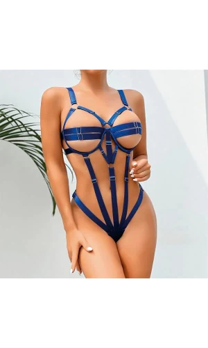 Arias Closet Fantezi Lastik Body Harness Mavi