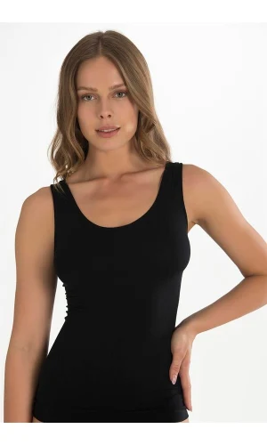 Arias Closet Geniş Askılı Siyah Ribana Atlet