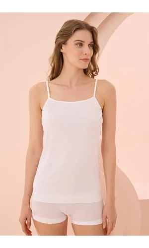 Arias Closet İp Askılı Beyaz Ribana Atlet