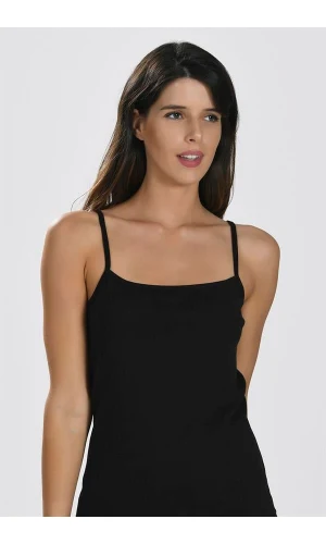 Arias Closet İp Askılı Siyah Ribana Atlet