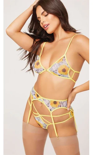 Arias Closet Sarı Çiçekli Jartiyer Takım