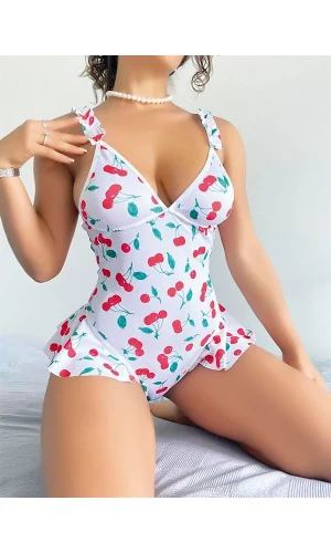 Arias Closet Vişne Desenli Fantezi Body