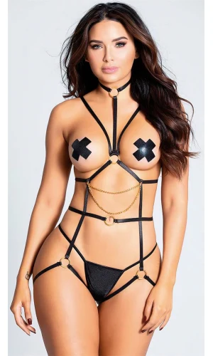 Arias Closet Zincirli Seksi Siyah Harness