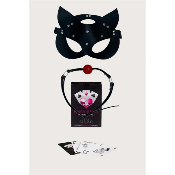 Arias Closet Sexy Görselli Oyun Kartı Kama Sutra Siyah Ağız Topu Maske Set