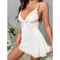 Arias Closet Beyaz Dantel İşlemeli İnce Askılı Likralı Fantezi Tül Gecelik