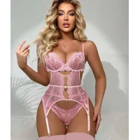 Arias Closet Kalp Aksesuarlı Dantelli Fantezi Pembe Jartiyer Takım