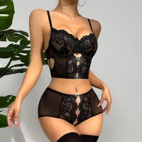 Arias Closet Özel Bölgesi Açık Siyah Dantelli Fantezi Büstiyer Takım