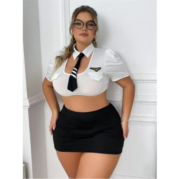 Arias Closet Büyük Beden Beyaz Bolerolu Mini Etekli Fantezi Havacı Kız Kostümü