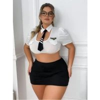 Arias Closet Büyük Beden Beyaz Bolerolu Mini Etekli Fantezi Havacı Kız Kostümü