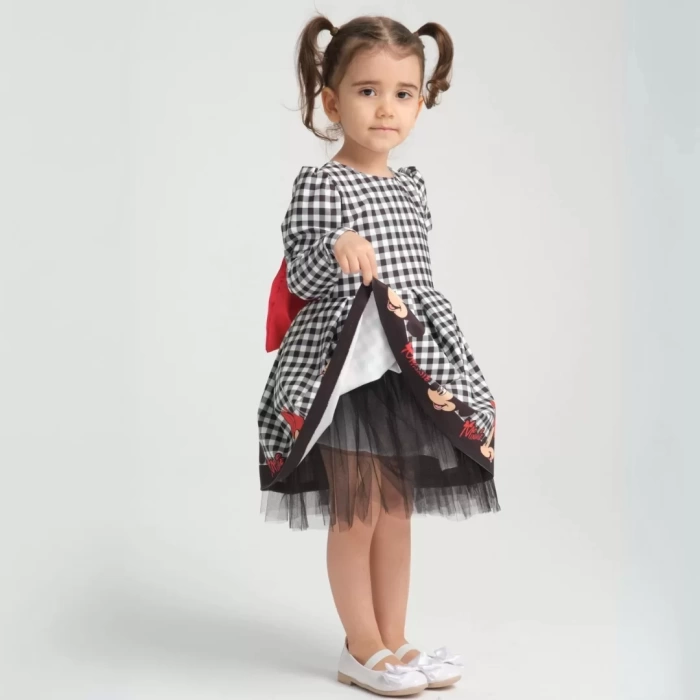 Minie Mouse Desen Uzun Kollu Sırtı Dekolteli Doğum Günü Elbisesi