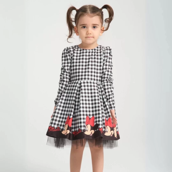 Minie Mouse Desen Uzun Kollu Sırtı Dekolteli Doğum Günü Elbisesi
