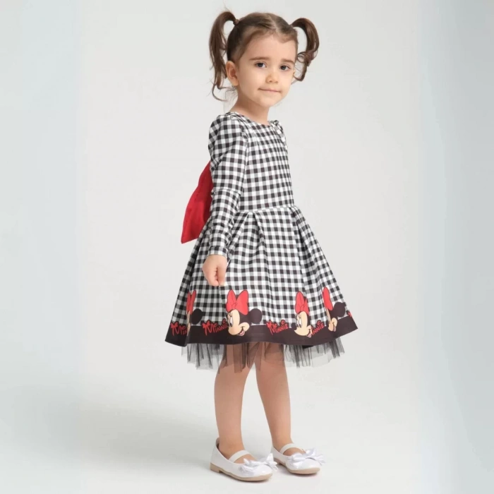 Minie Mouse Desen Uzun Kollu Sırtı Dekolteli Doğum Günü Elbisesi