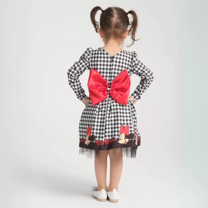 Minie Mouse Desen Uzun Kollu Sırtı Dekolteli Doğum Günü Elbisesi