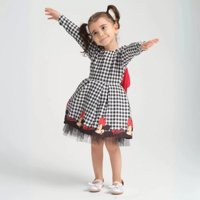 Minie Mouse Desen Uzun Kollu Sırtı Dekolteli Doğum Günü Elbisesi