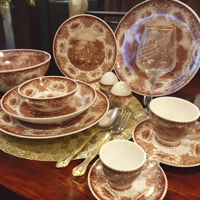 BAWARIA 6 Kişilik 28 Parça Vintage Manzara Desenli Yemek Takımı