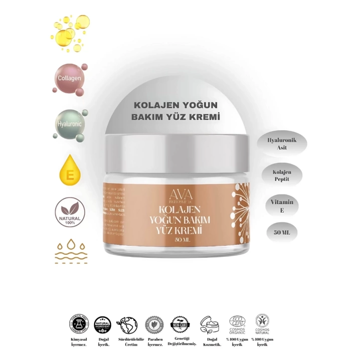 Kolajen Peptit + Hyaluronik Asit Doğal Yoğun Bakım Yüz Kremi