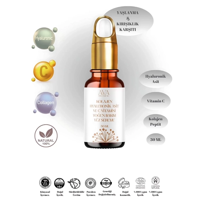 Kolajen Peptit+ Hyaluronik Asit + Vit C Yoğun Bakım Yüz Serumu