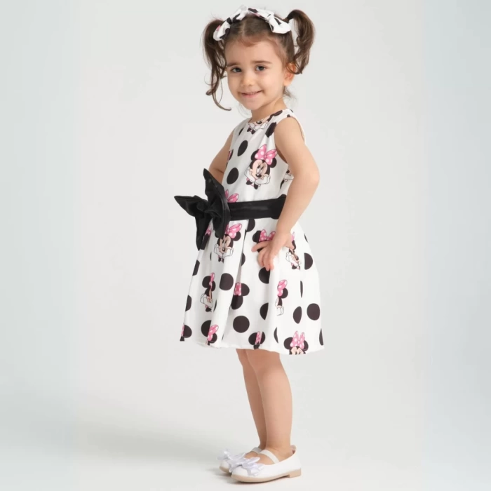 Minie Mouse Desen Pileli Kolsuz Kemerli Doğum Günü Elbisesi
