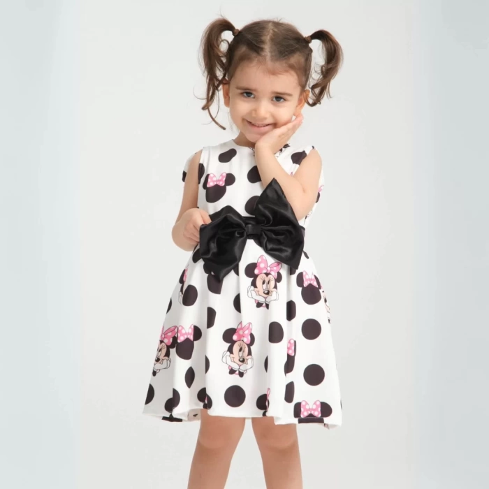 Minie Mouse Desen Pileli Kolsuz Kemerli Doğum Günü Elbisesi