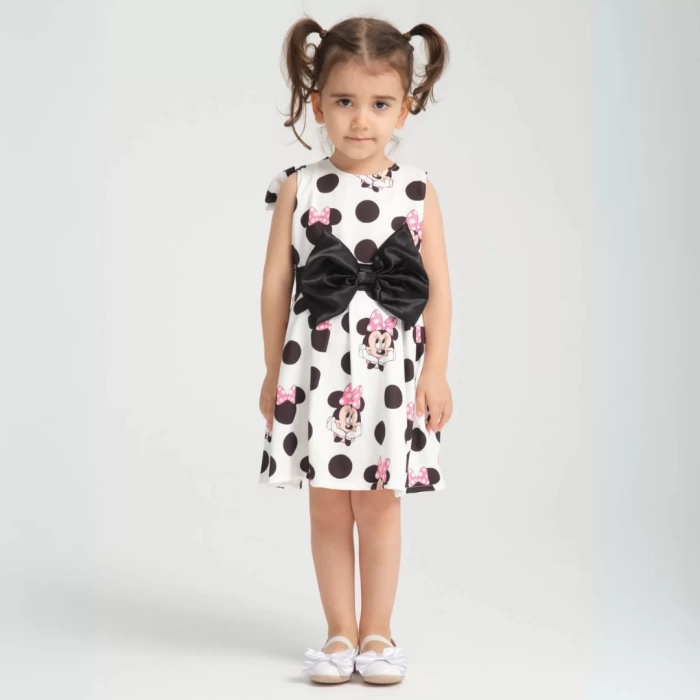 Minie Mouse Desen Pileli Kolsuz Kemerli Doğum Günü Elbisesi