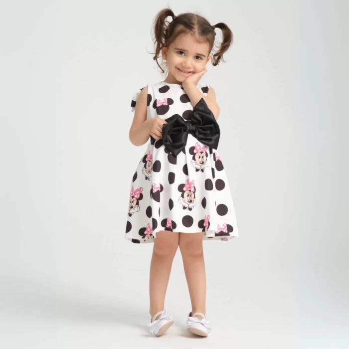 Minie Mouse Desen Pileli Kolsuz Kemerli Doğum Günü Elbisesi