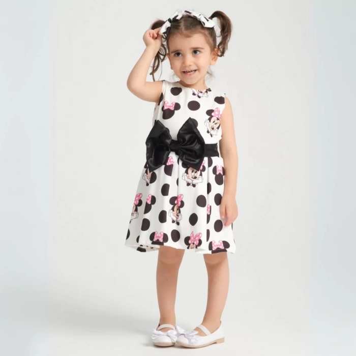 Minie Mouse Desen Pileli Kolsuz Kemerli Doğum Günü Elbisesi