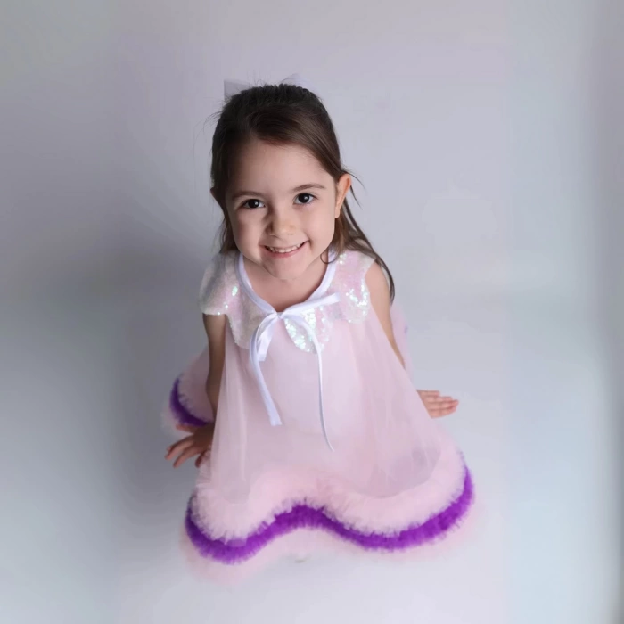 RUFFLES-Zarif Yaka Detaylı Tül Elbise