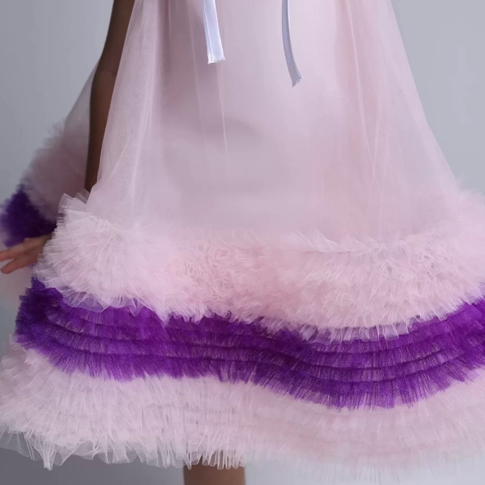 RUFFLES-Zarif Yaka Detaylı Tül Elbise