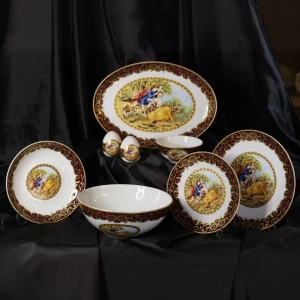 BAWARIA 6 Kişilik 28 Parça Rokoko Tarzı Altın Yaldızlı Yemek Takımı