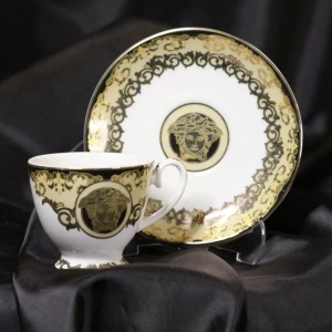 Bawaria Versace Modeli 12 Parça 6 Kişilik Altın Varaklı Porselen Çay & Kahve Fincan Takımı