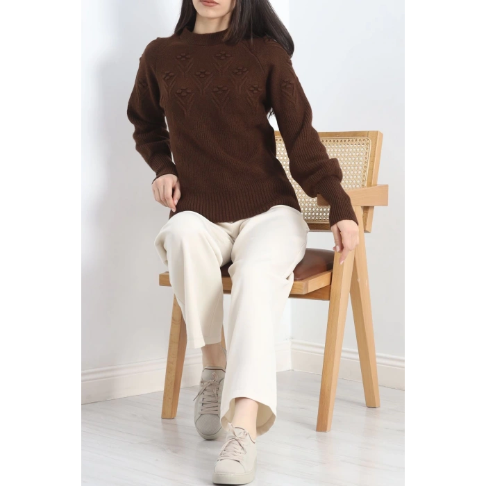 Bisiklet Yaka İşlemeli Triko Acıkahve - 15294.1766.