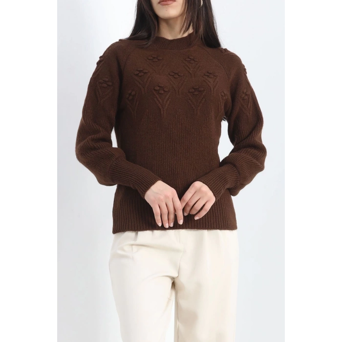 Bisiklet Yaka İşlemeli Triko Acıkahve - 15294.1766.