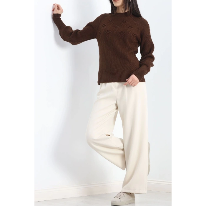 Bisiklet Yaka İşlemeli Triko Acıkahve - 15294.1766.