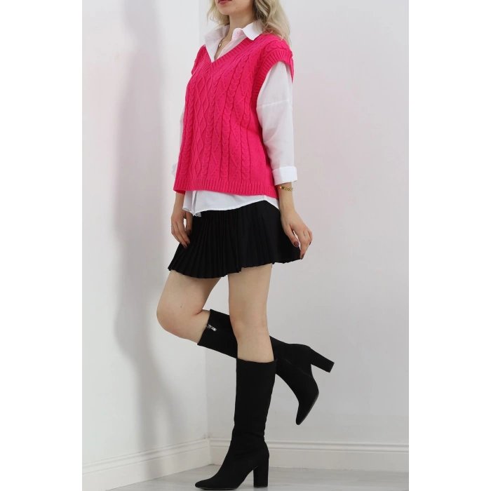 V Yaka Süveter Fuşya - 4049.1577.